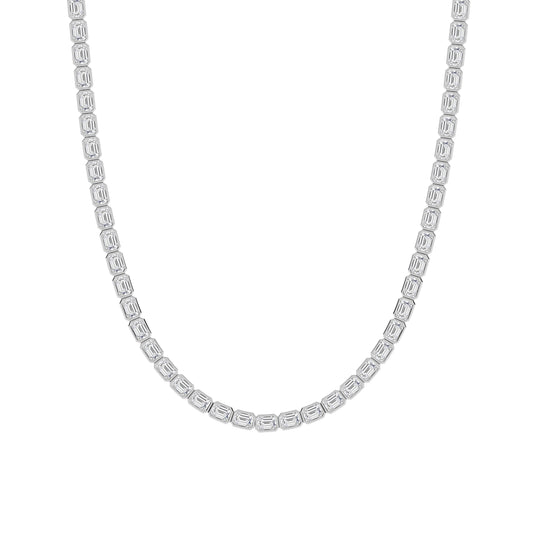 30.0 Ct Emerald (F/VS) Lab Grown Diamond Bezel 14K White Gold Classic Eternity Tennis Necklace