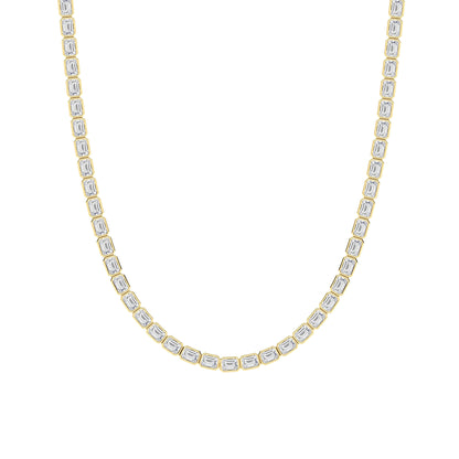 30.0 Ct Emerald (F/VS) Lab Grown Diamond Bezel 14K Yellow Gold Classic Eternity Tennis Necklace
