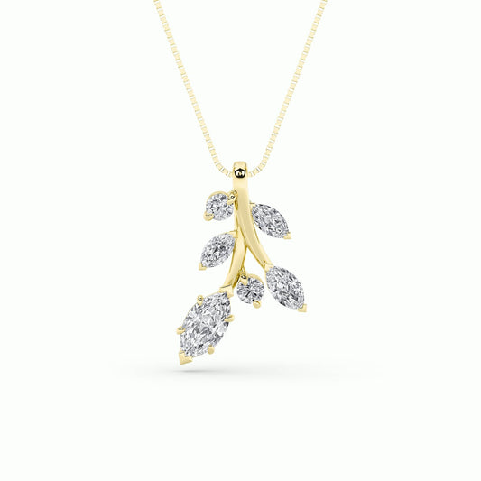 1.5ct Marquise Shaped Lab Grown Diamond (F/VS) Leaf Motif Fashion Pendant in 14K Yellow Gold