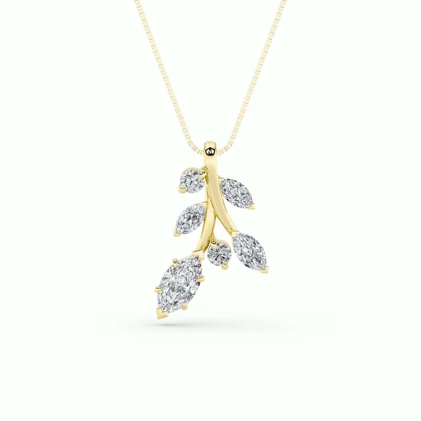 1.5ct Marquise Shaped Lab Grown Diamond (F/VS) Leaf Motif Fashion Pendant in 14K Yellow Gold