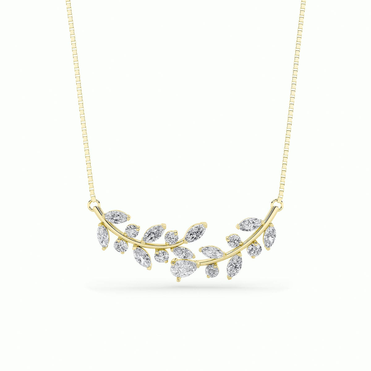 2.5ct Pear Shaped Lab Grown Diamond (F/VS) Leaf Motif Fashion Necklace in 14K Yellow Gold