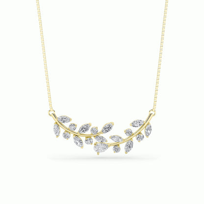 2.5ct Pear Shaped Lab Grown Diamond (F/VS) Leaf Motif Fashion Necklace in 14K Yellow Gold