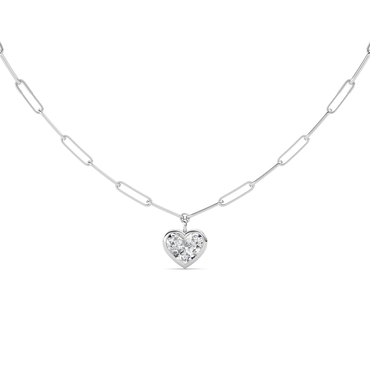 4.0 Ct Heart (F/VS) Lab Grown Diamond Bezel 14K White Gold Paperclip Link Solitaire Pendant Necklace