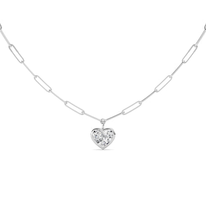 4.0 Ct Heart (F/VS) Lab Grown Diamond Bezel 14K White Gold Paperclip Link Solitaire Pendant Necklace
