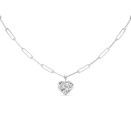 4.0 Ct Heart (F/VS) Lab Grown Diamond Bezel 14K White Gold Paperclip Link Solitaire Pendant Necklace