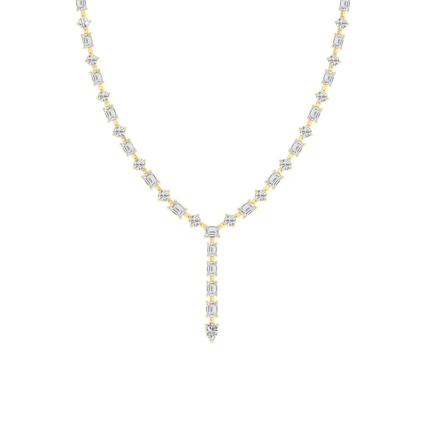 20.0 Ct Multi-Shape (F/VS) Lab Grown Diamond Prong 14K Yellow Gold Classic Eternity Tennis Necklace