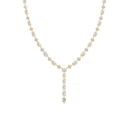 20.0 Ct Multi-Shape (F/VS) Lab Grown Diamond Prong 14K Yellow Gold Classic Eternity Tennis Necklace