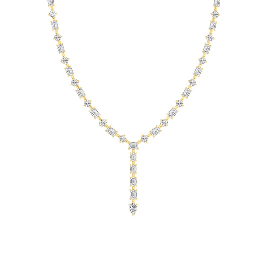 20.0 Ct Multi-Shape (F/VS) Lab Grown Diamond Prong 14K Yellow Gold Classic Eternity Tennis Necklace