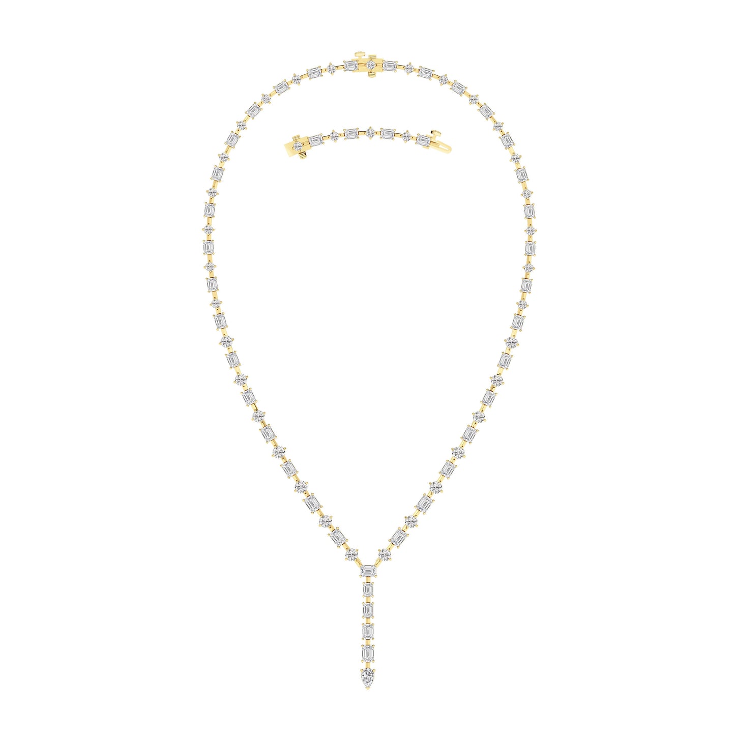 20.0 Ct Multi-Shape (F/VS) Lab Grown Diamond Prong 14K Yellow Gold Classic Eternity Tennis Necklace