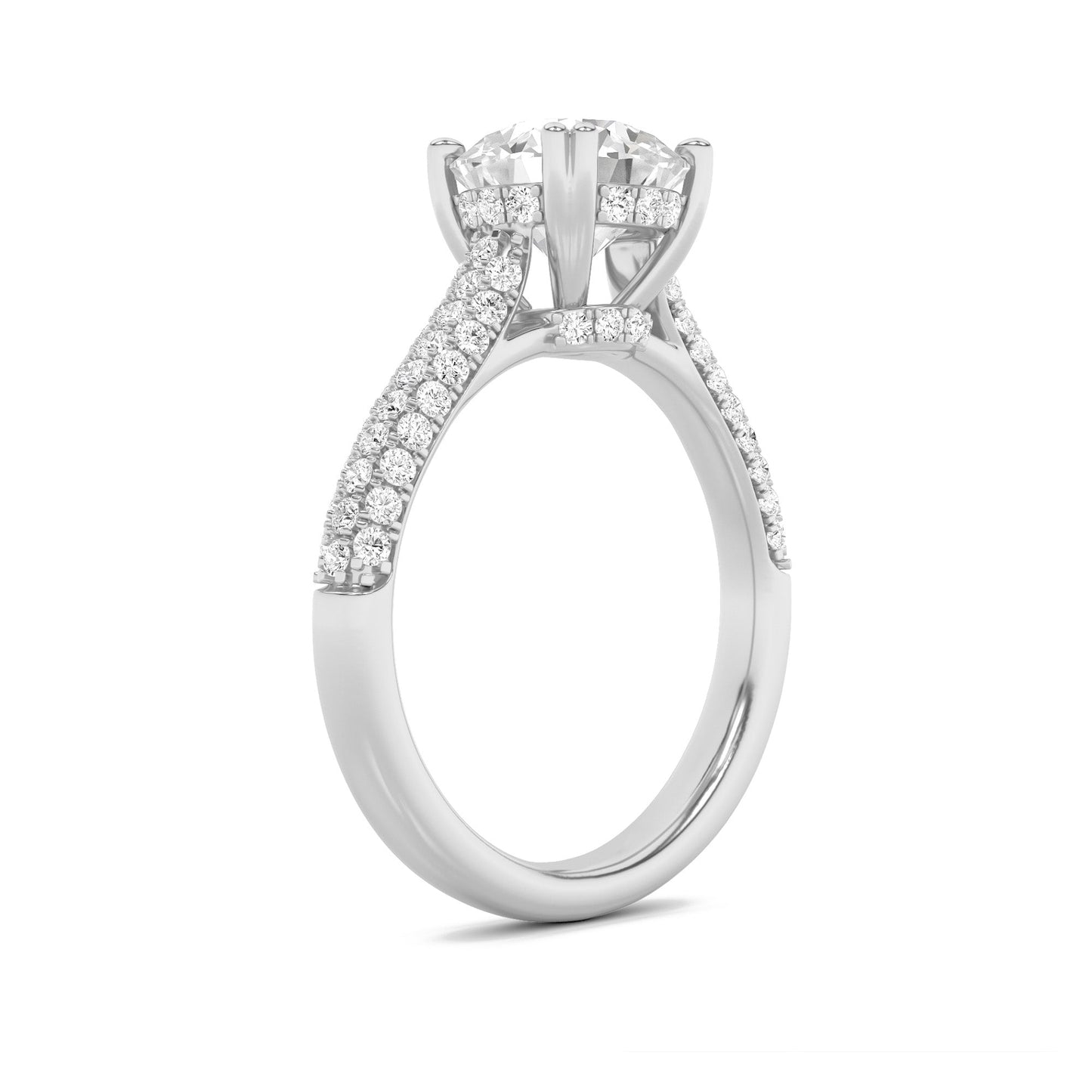 3 Ct Round Cut (F/VS) Lab Grown Diamond Double Claw Prong 14K White Gold Triple Row Pavé Accented Engagement Ring