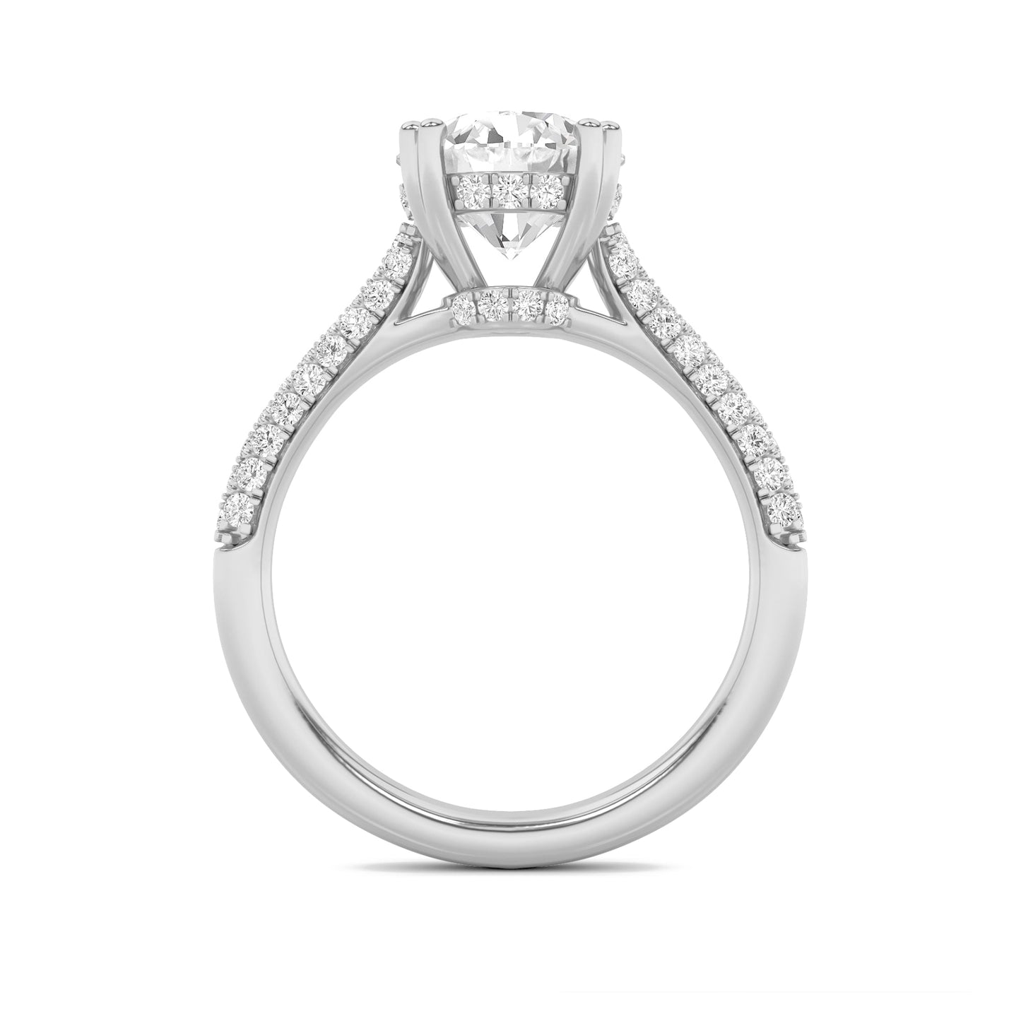 3 Ct Round Cut (F/VS) Lab Grown Diamond Double Claw Prong 14K White Gold Triple Row Pavé Accented Engagement Ring
