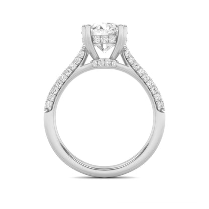 3 Ct Round Cut (F/VS) Lab Grown Diamond Double Claw Prong 14K White Gold Triple Row Pavé Accented Engagement Ring