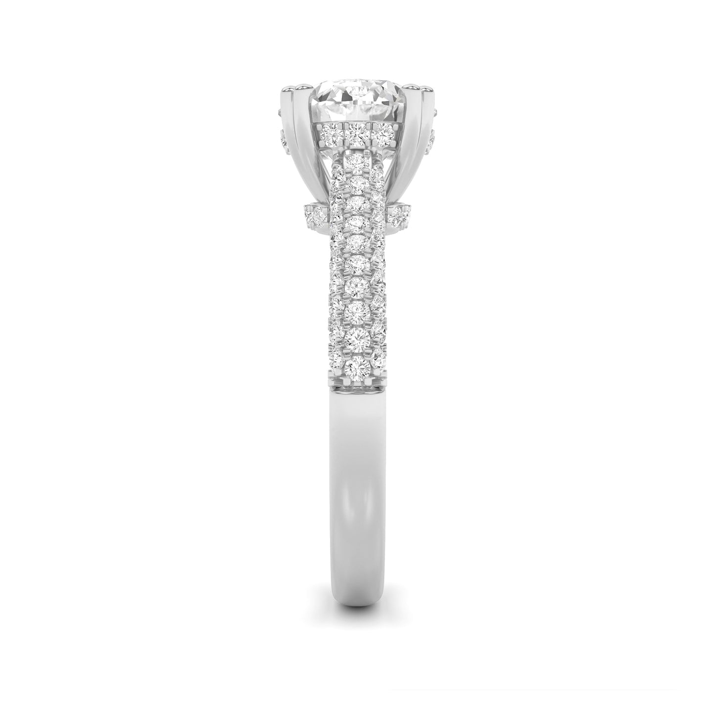 3 Ct Round Cut (F/VS) Lab Grown Diamond Double Claw Prong 14K White Gold Triple Row Pavé Accented Engagement Ring