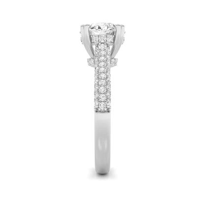 3 Ct Round Cut (F/VS) Lab Grown Diamond Double Claw Prong 14K White Gold Triple Row Pavé Accented Engagement Ring