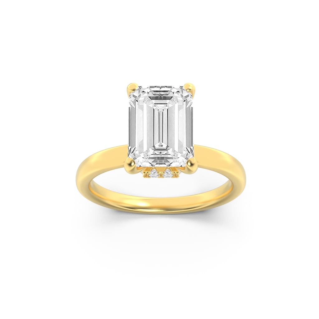 3 Ct Emerald Cut (FVS) Lab Grown Diamond 14K Yellow Gold Solitaire Engagement Ring