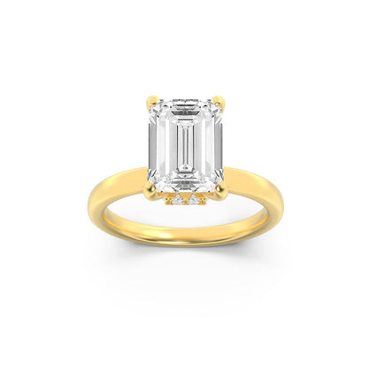 3 Ct Emerald Cut (FVS) Lab Grown Diamond 14K Yellow Gold Solitaire Engagement Ring