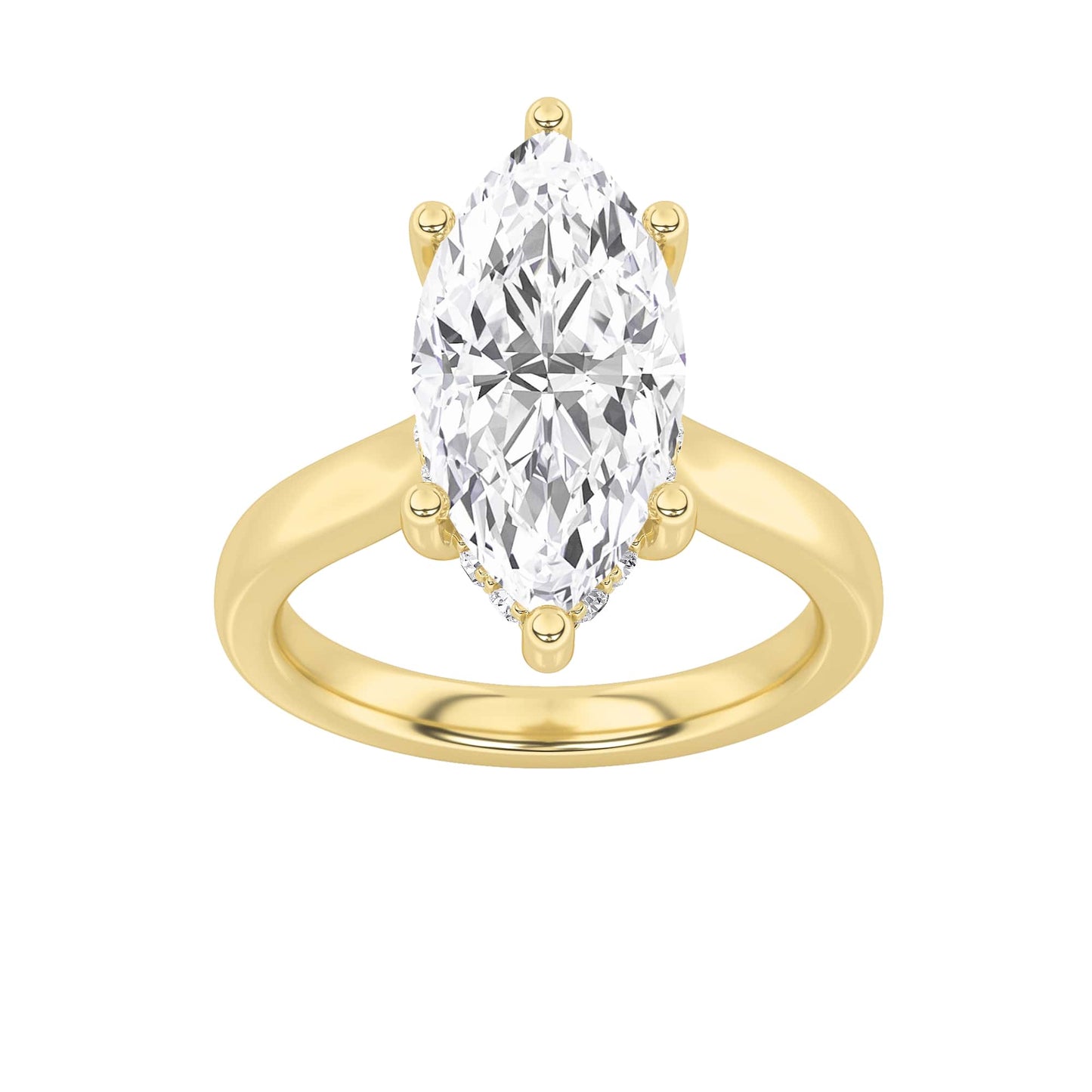 2Cttw Marquise Shaped Lab Grown Diamond (F/VS) Hidden Halo Cathedral Shank Engagement Ring in 14K Gold