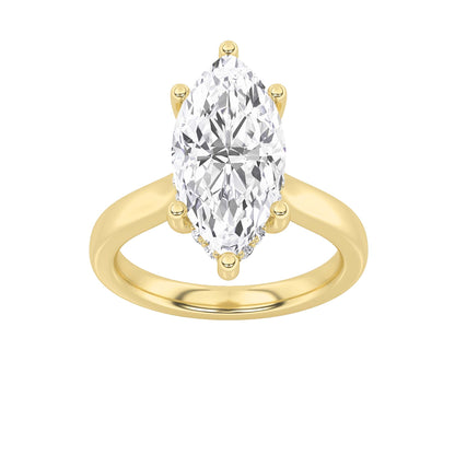 2Cttw Marquise Shaped Lab Grown Diamond (F/VS) Hidden Halo Cathedral Shank Engagement Ring in 14K Gold