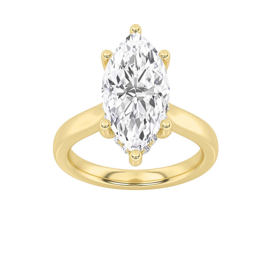 2Cttw Marquise Shaped Lab Grown Diamond (F/VS) Hidden Halo Cathedral Shank Engagement Ring in 14K Gold