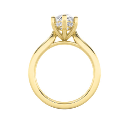 2Cttw Marquise Shaped Lab Grown Diamond (F/VS) Hidden Halo Cathedral Shank Engagement Ring in 14K Gold