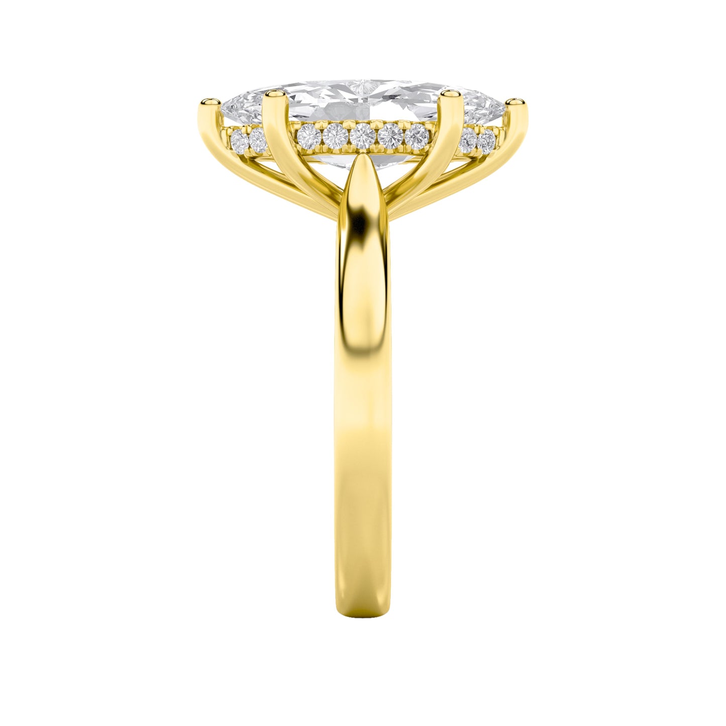 2Cttw Marquise Shaped Lab Grown Diamond (F/VS) Hidden Halo Cathedral Shank Engagement Ring in 14K Gold