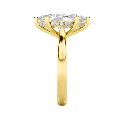 2Cttw Marquise Shaped Lab Grown Diamond (F/VS) Hidden Halo Cathedral Shank Engagement Ring in 14K Gold
