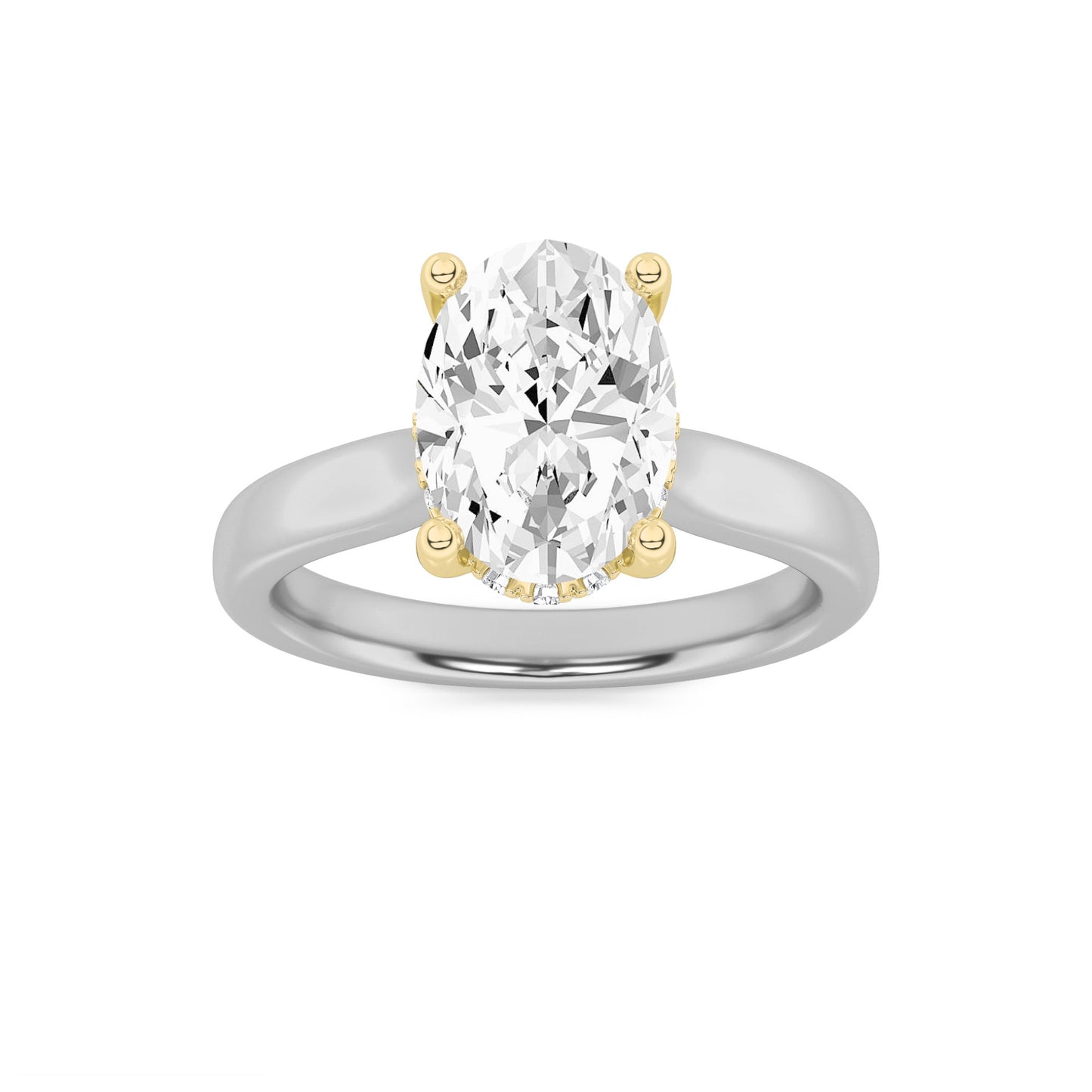 2Cttw Oval Shaped Lab Grown Diamond (F/VVS) HiddenHalo Cathedral Shank Engagement Ring in 14K Gold