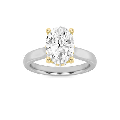 2Cttw Oval Shaped Lab Grown Diamond (F/VVS) HiddenHalo Cathedral Shank Engagement Ring in 14K Gold