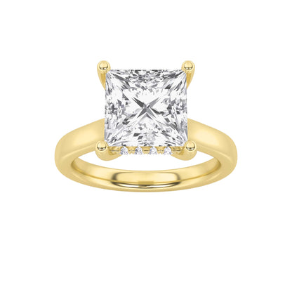 2Cttw Princess Shaped Lab Grown Diamond (F/VS) Hidden Halo Cathedral Shank Engagement Ring in 14K Gold