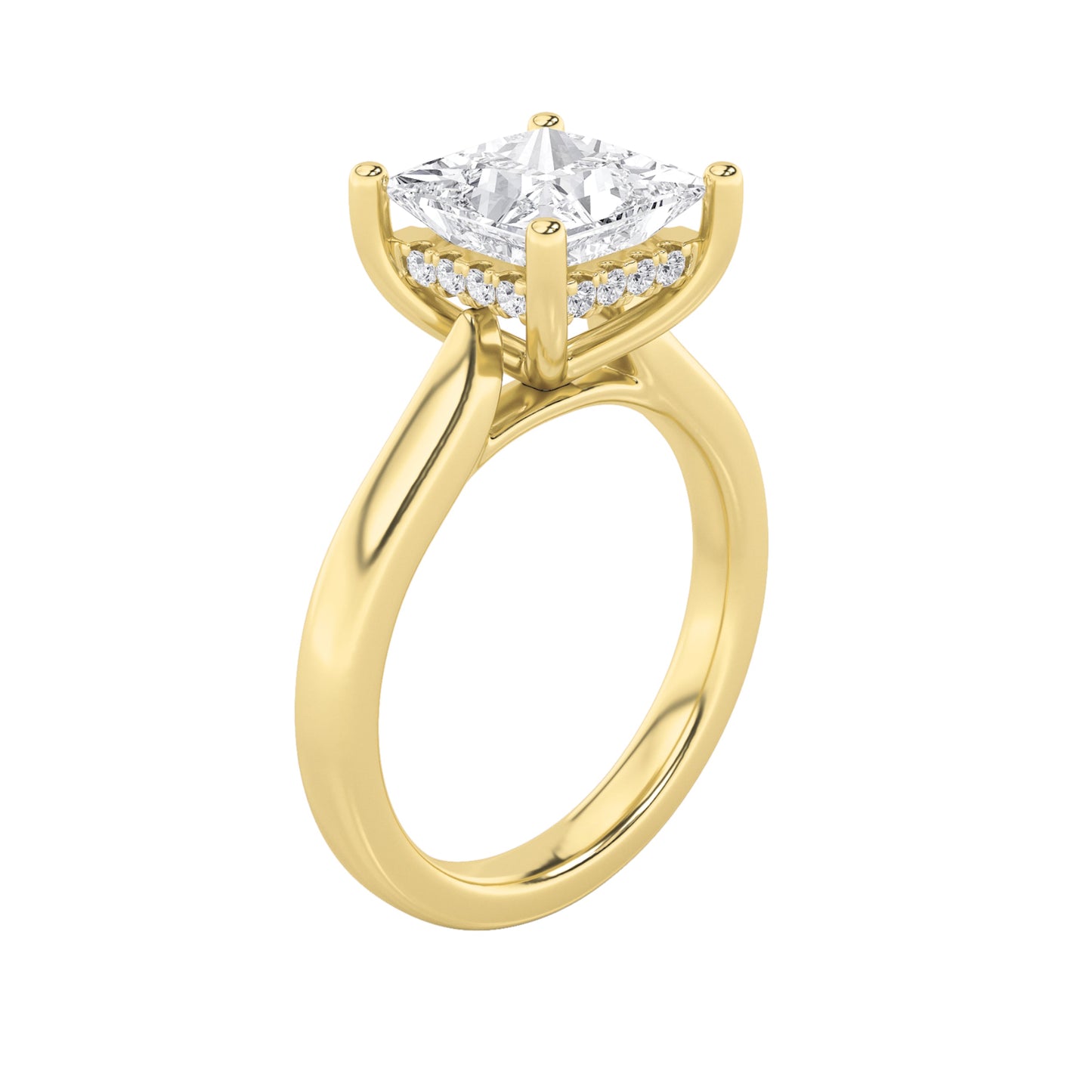 2Cttw Princess Shaped Lab Grown Diamond (F/VS) Hidden Halo Cathedral Shank Engagement Ring in 14K Gold