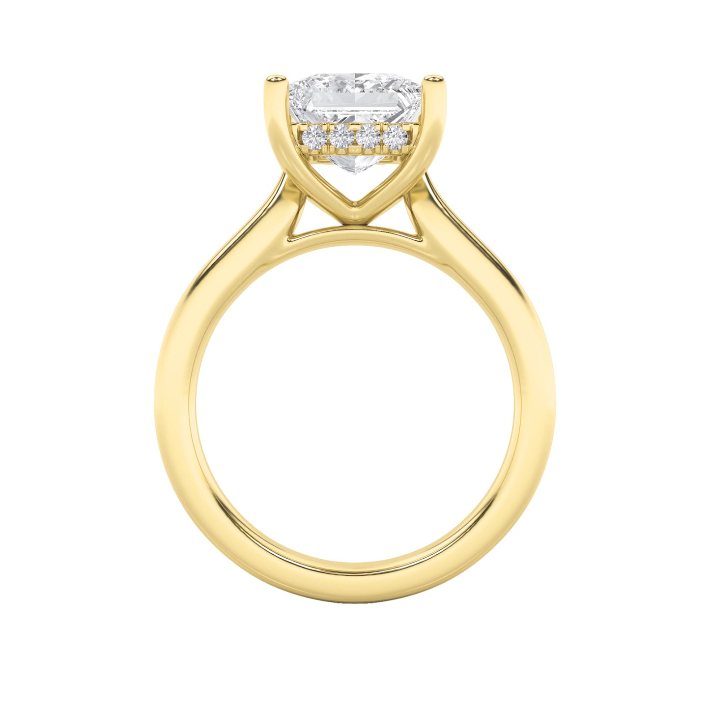2Cttw Princess Shaped Lab Grown Diamond (F/VS) Hidden Halo Cathedral Shank Engagement Ring in 14K Gold