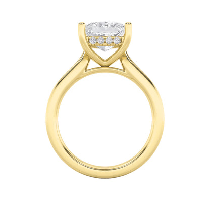 2Cttw Princess Shaped Lab Grown Diamond (F/VS) Hidden Halo Cathedral Shank Engagement Ring in 14K Gold