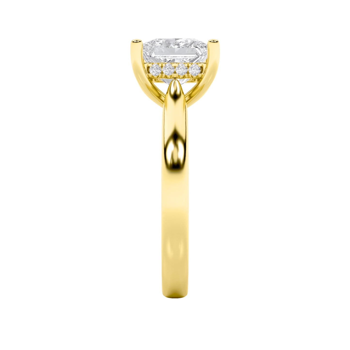 2Cttw Princess Shaped Lab Grown Diamond (F/VS) Hidden Halo Cathedral Shank Engagement Ring in 14K Gold