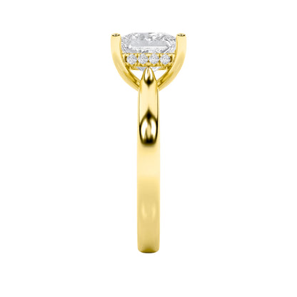 2Cttw Princess Shaped Lab Grown Diamond (F/VS) Hidden Halo Cathedral Shank Engagement Ring in 14K Gold