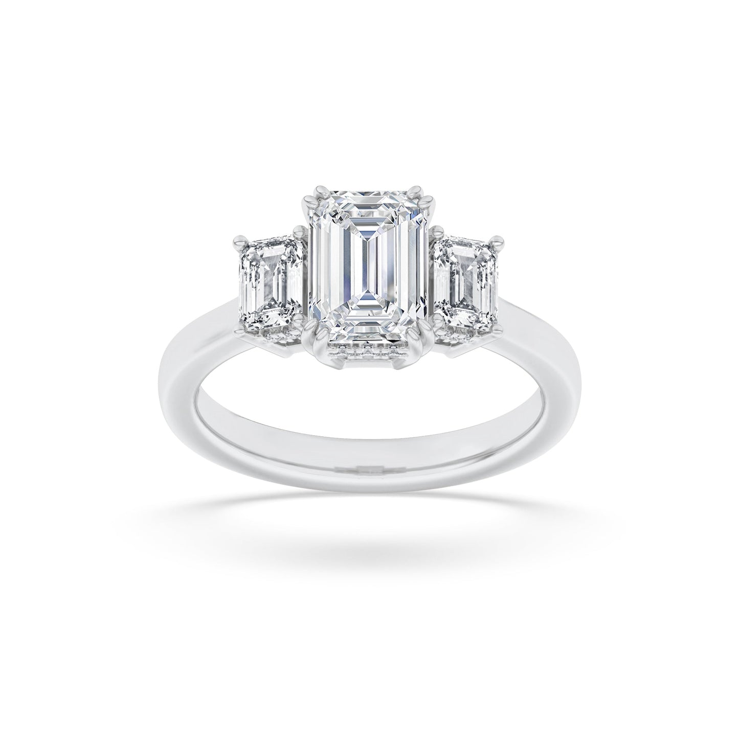 3Cttw Emerald Shaped Lab Grown Diamond (F/VS) Three Stone Accented Ring in 14K Gold