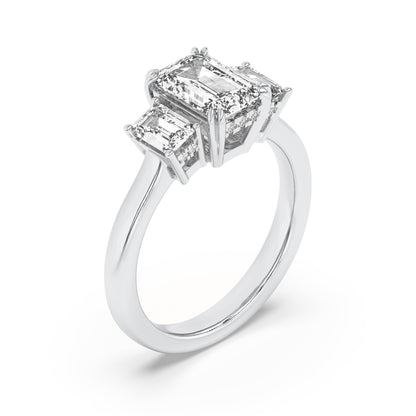 3Cttw Emerald Shaped Lab Grown Diamond (F/VS) Three Stone Accented Ring in 14K Gold