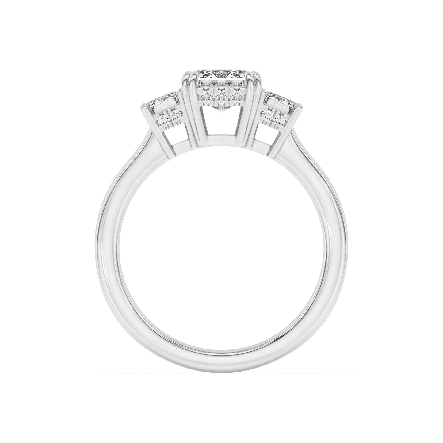 3Cttw Emerald Shaped Lab Grown Diamond (F/VS) Three Stone Accented Ring in 14K Gold