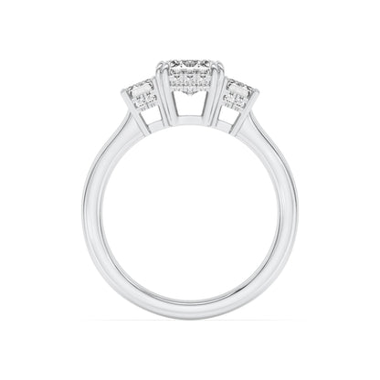 3Cttw Emerald Shaped Lab Grown Diamond (F/VS) Three Stone Accented Ring in 14K Gold
