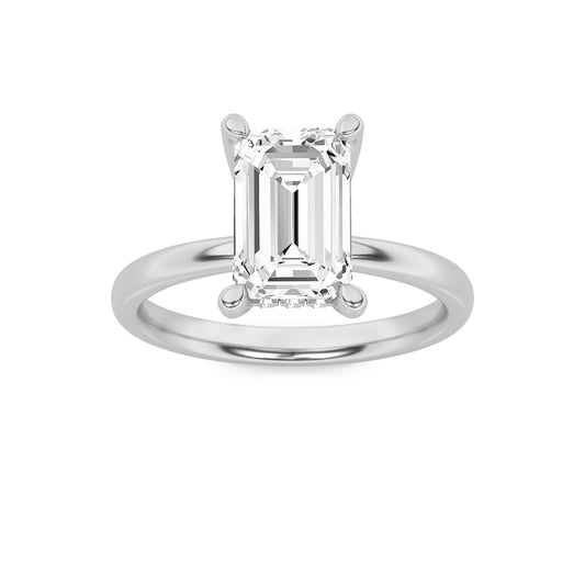 2Cttw Emerald Shaped Lab Grown Diamond (F/VS) Hidden Halo Petite Shank Ring in 14K Gold