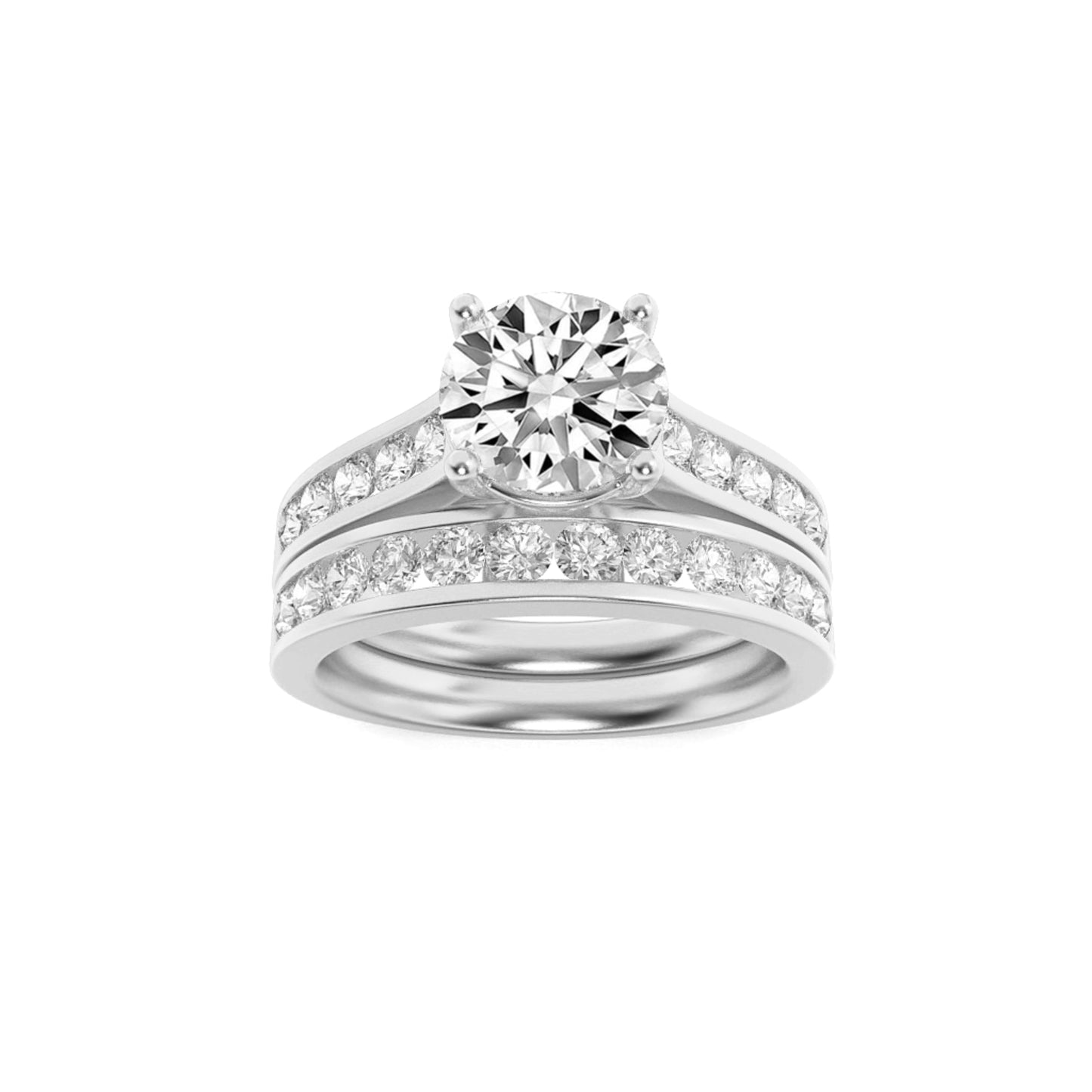2Cttw Round Shaped Lab Grown Diamond (F/VS) Channel Set Bridal Engagement Ring in 14K Gold