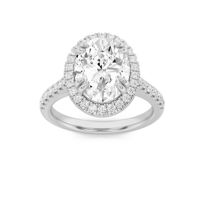 3Cttw Oval Shaped Lab Grown Diamond (F/VS) ClassicHalo Accented Engagement Ring in 14K Gold