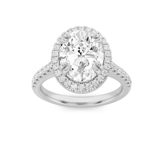 3Cttw Oval Shaped Lab Grown Diamond (F/VS) ClassicHalo Accented Engagement Ring in 14K Gold