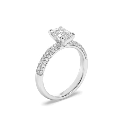 1.5Cttw Emerald Shaped Lab Grown Diamond Three Row Micro Pave Engagement Ring in 14K Gold