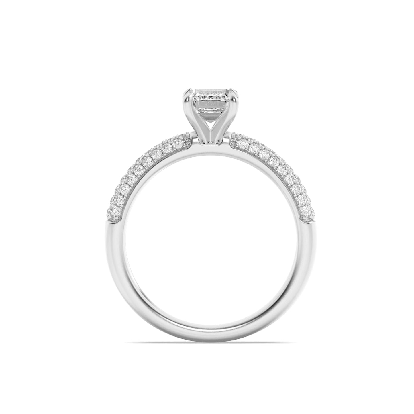 1.5Cttw Emerald Shaped Lab Grown Diamond Three Row Micro Pave Engagement Ring in 14K Gold