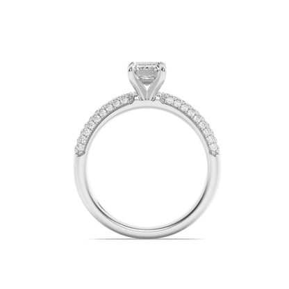 1.5Cttw Emerald Shaped Lab Grown Diamond Three Row Micro Pave Engagement Ring in 14K Gold