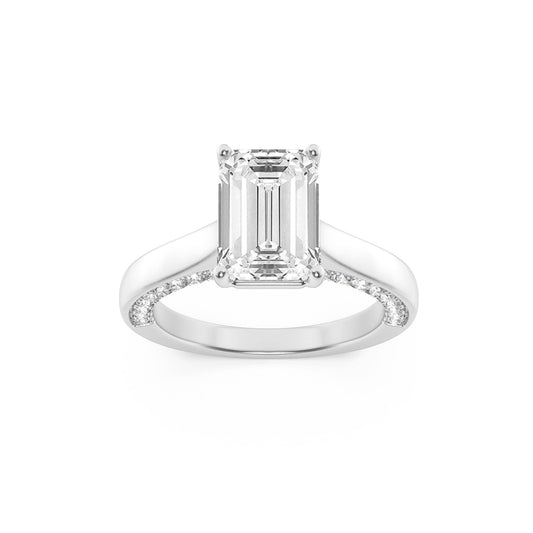 2Cttw Emerald Shaped Lab Grown Diamond (G/VS) Accented Bridge Shank Engagement Ring in 14K Gold