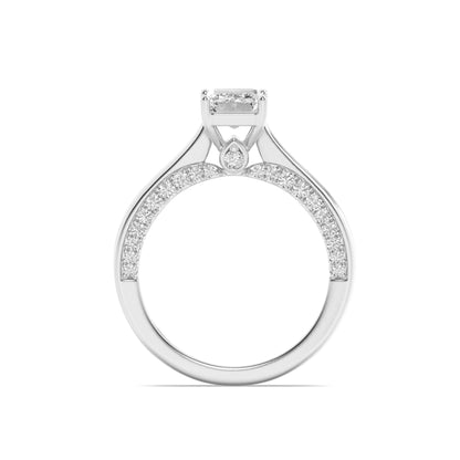 2Cttw Emerald Shaped Lab Grown Diamond (G/VS) Accented Bridge Shank Engagement Ring in 14K Gold
