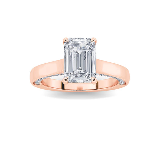 2Cttw Emerald Shaped Lab Grown Diamond (G/VS) Accented Bridge Shank Engagement Ring in 14K Gold