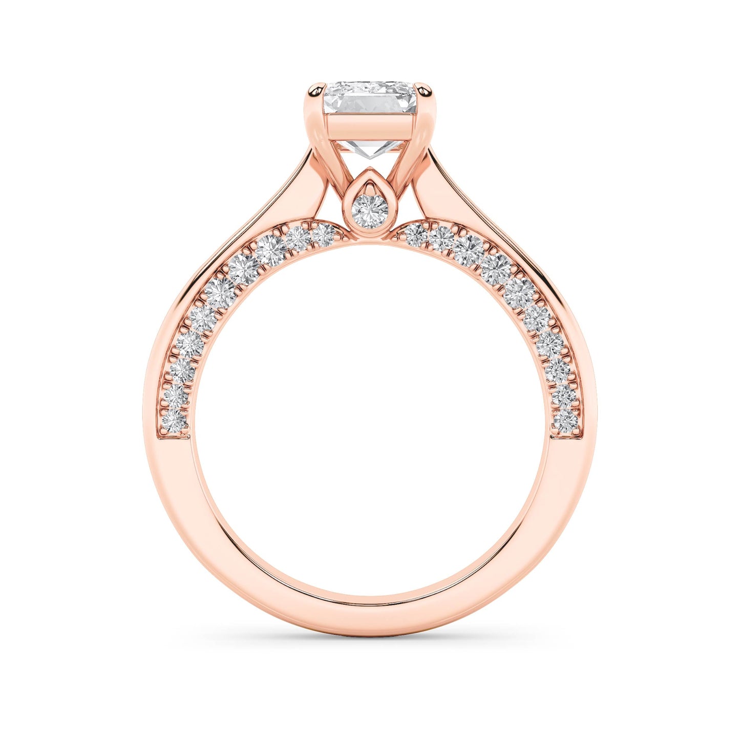 2Cttw Emerald Shaped Lab Grown Diamond (G/VS) Accented Bridge Shank Engagement Ring in 14K Gold