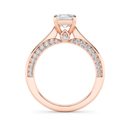 2Cttw Emerald Shaped Lab Grown Diamond (G/VS) Accented Bridge Shank Engagement Ring in 14K Gold